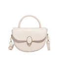 Chic off-white half-moon crossbody bag with smooth leather finish and gold oval buckle - White