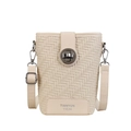 Cremeweiße gewebte Eimertasche mit Metalldrehverschluss und verstellbarem Riemen - Beige