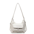 Minimalist cream white half-moon shoulder bag with glossy finish and front buckle pocket - Off-white