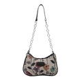 Floral tapestry underarm bag with silver chain strap and retro woven texture finish - Black