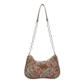 Floral nylon half-moon underarm bag with vintage embroidery and leather details - Brown