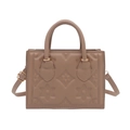 Petit sac à main carré classique en cuir marron clair avec élégant motif floral embossé - Kaki