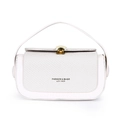 Elegant white luxury box bag with metallic shell clasp and textured leather finish - White