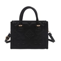 Sac carré classique en noir gaufré avec motifs floraux et boucles métalliques dorées - Noir