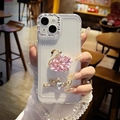 Funda iPhone transparente con cisne de cristal rosa y marco de cámara con diamantes - Cisne de Diamantes - Rosa / iPhone 7/8/SE 2020