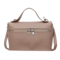 Minimalistische Trapez-Handtasche aus Litschileder in Altrosa mit Doppelreißverschluss - Khaki