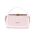 Pink luxury leather top handle box bag with shell-shaped gold clasp and woven texture flap - Pink