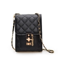 Petit sac de téléphone noir matelassé avec chaîne dorée et fermeture vintage chic - Noir
