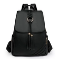 Women's black pebbled leather backpack with woven tassel and golden hardware details - Black