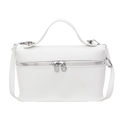 Mini Handtasche aus weißem Leder mit silbernem Reißverschluss und verstellbarem Riemen - Gebrochenes Weiß