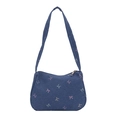 Borsa sottobraccio in denim blu con stampa a fiocchi colorati e chiusura a cerniera - Blu scuro