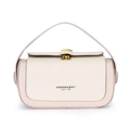 Elegant beige leather crossbody box bag with textured flap and gold shell clasp - Khaki