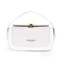 Elegant cream white box bag with diagonal texture and golden shell clasp detail - White