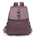 Women's travel backpack in purple litchi grain PU leather with tassel details - Purple
