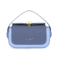 Light blue faux leather handbag with denim texture flap and golden shell metal buckle - Blue