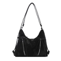 Vintage black hobo shoulder bag in shiny faux leather with decorative double bows - Black