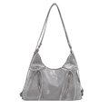 Dark grey hobo bag with ribbon bows and double zippers shown on a white background - Silver