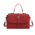 Rote Lederhandtasche mit Lychee-Muster, Gold-Schnalle und verstellbarem Schultergurt - Rot