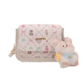 Borsa a tracolla bianca trapuntata con stampe di animali e ciondolo coniglio peluche - Bianco (Con Ciondolo)