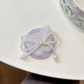 Detail of magnetic phone grip featuring purple butterfly embroidery and pearl bow accent - Magnetic Pearl Embroidery Butterfly-Purple