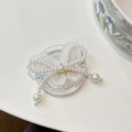 Detail of white embroidered butterfly phone grip with pearl bow and Gift For You text - Magnetic Pearl Embroidery Butterfly-White