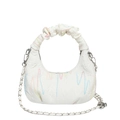 Weiße Hobo-Handtasche mit Wolkengriff und bunten Wellenstickereien Kettengurt - Weiß