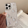 Detailansicht der iPhone Hülle mit 3D Sternen und Silberglitzer auf transparentem TPU - Meteor Glitzer Drip Glue (Sternenklarglas) / iPhone 7/8/SE 2020