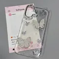 Transparent iPhone case with silver glitter, 3D butterfly charms and rhinestone accents - Pearl Butterfly Rose / iPhone 7/8/SE 2020