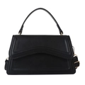Structured black leather shoulder bag with top handle and gold hardware on white background - Black