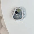 Detalle de soporte magnético con relieve plateado, gema verde y diseño de rosa negra - Corazón Gris Plata Ámbar Verde