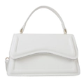 Minimalist white faux leather handbag with curved stitching and golden hardware accessories - White