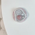 Dettaglio macro del supporto magnetico con rosa 3D, gemma rosa e perle eleganti - Charm Rosa Rosa Grigio Argento