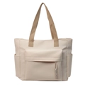 Large capacity vintage off-white tote bag with multiple pockets and fabric handles - One Size / White