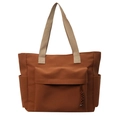 Retro canvas tote bag in caramel and beige with large pockets for daily commuting - One Size / Brown