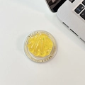Macro detail of yellow shell phone stand with silver glitter and Gift For You text - Magnetic Glitter Shell Shard Style / Yellow