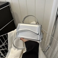 Chic silver metallic small square handbag with wave stitching and adjustable shoulder strap - Silver