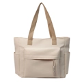 Borsa tote beige in tela con tasca frontale e manici marroni per il pendolarismo quotidiano - Taglia unica / Bianco