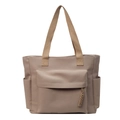 Borsa tote minimalista in nylon kaki chiaro con tasca frontale e tasche laterali - Taglia unica / Grigio