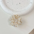 3D white flower phone grip with gold edges and crystal center on stone tray - Transparent Stand - Shell Flower - White Gold