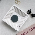 Modern square tiered white jewelry tray with black ink splatter and central holder - Blue Grey