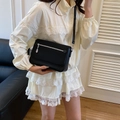 Classic black faux-leather crossbody bag for women with silver zipper and slim strap - 23*16*7 / Black