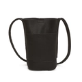 Minimalistische schwarze Umhängetasche aus Leder mit Litschi-Struktur und schmalem Gurt - Schwarz