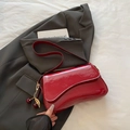Chic bright red patent leather shoulder bag with a stylish golden cherry metal pendant - Red with Pendant
