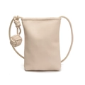 Minimalist cream white lychee grain bucket bag with woven ball charm and thin strap - White