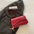 Glossy bright red patent leather shoulder bag on a stylish grey blazer background - Red (No Pendant)