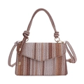 Summer woven beach crossbody bag with chic stripes and a gold chain strap for women - Khaki
