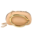 Sac oreiller chic marron clair avec poignée anneau doré et fine bandoulière chaîne - Kaki