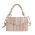 Minimalist straw woven crossbody bag with striped pattern and top handle for women - Beige