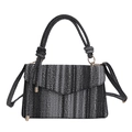 Elegant black and grey striped woven handbag with knotted handle and crossbody strap - Black