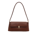 Minimalist brown faux leather baguette shoulder bag with gold metal buckle - Brown